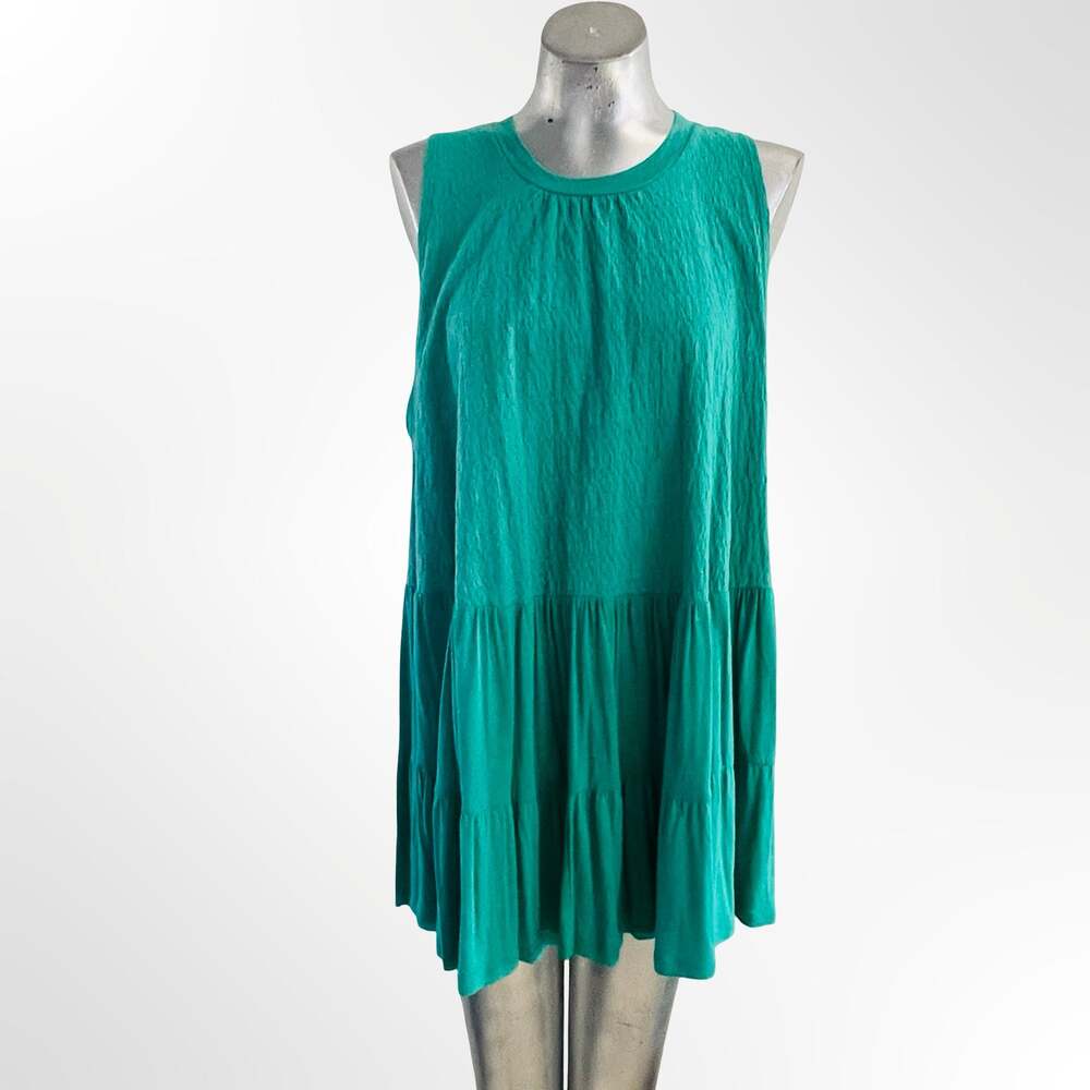 Free People Right on Time Green Sleeveless Tiered Tunic Tank Top Size L